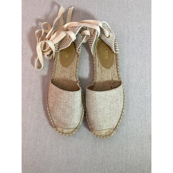 J. Crew Womens Beige Espadrille Flats With Lace-Up Ankle Straps Size 9.5 - Picture 1 of 7